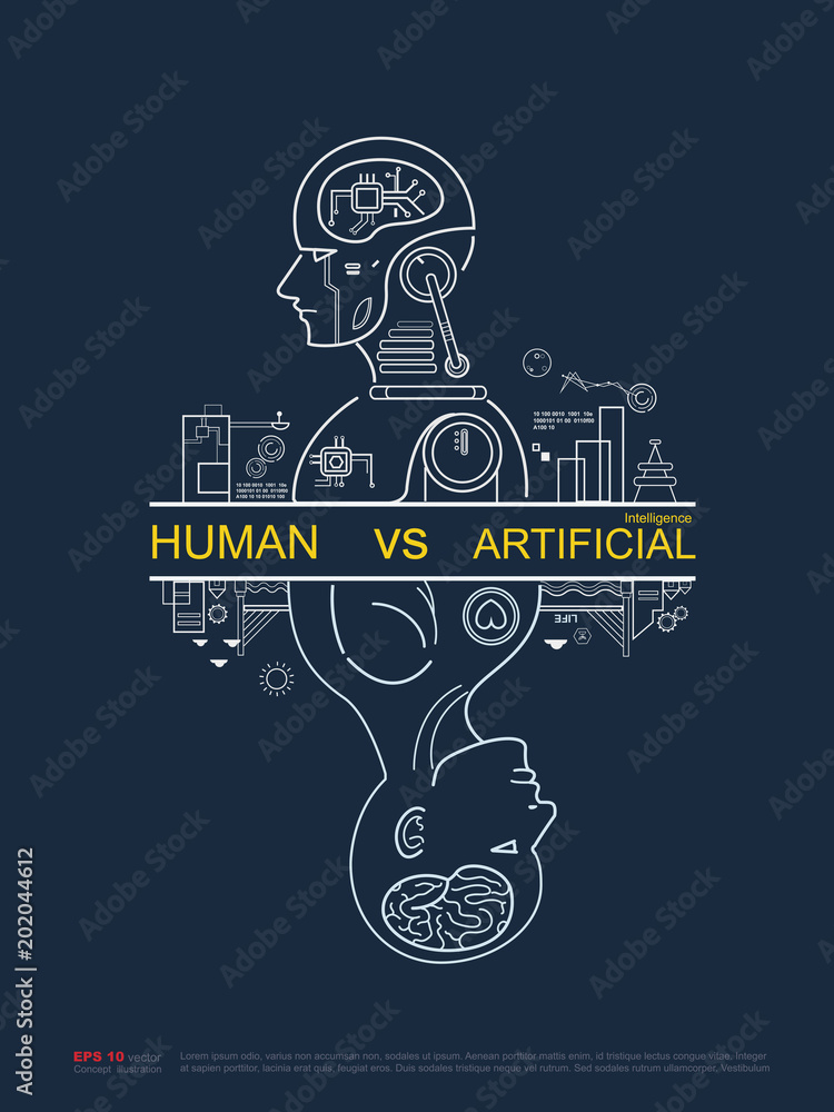 Robot vs human. AI artificial intelligence and human intelligence ...