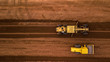 Aerial top view Tractor and Earthmoving at work.