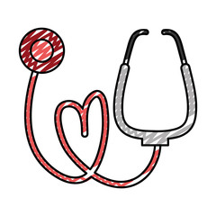 Poster - doodle medical stethoscope instrument to heartbeat sign