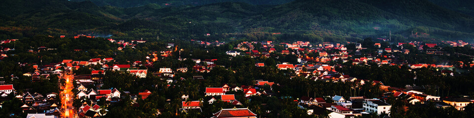 Sticker - Aerial view of Luang Prabang town in Laos. Night over the small city