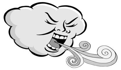 Poster - Angry Cloud Blowing Wind Cartoon