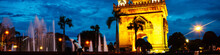 Patuxay Park At Night With Illuminated Gate Of Victory - Famous Landmark In Vientiane, Laos At Sunset