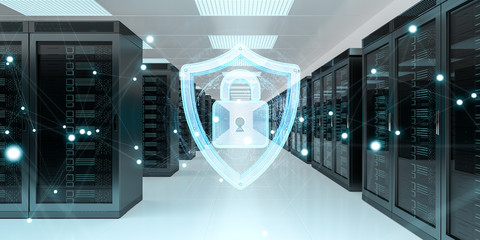 Fototapete - Firewall activated on server room data center 3D rendering