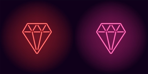 Wall Mural - neon diamond in red and pink color