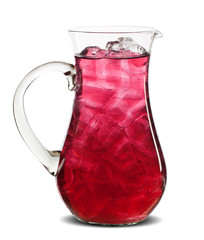 Pitcher with red juice, isolated on white background