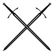 Simple, flat, black and white crossed long-swords silhouette illustration. Isolated on white