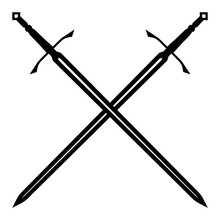Simple, Flat, Black And White Crossed Long-swords Silhouette Illustration. Isolated On White