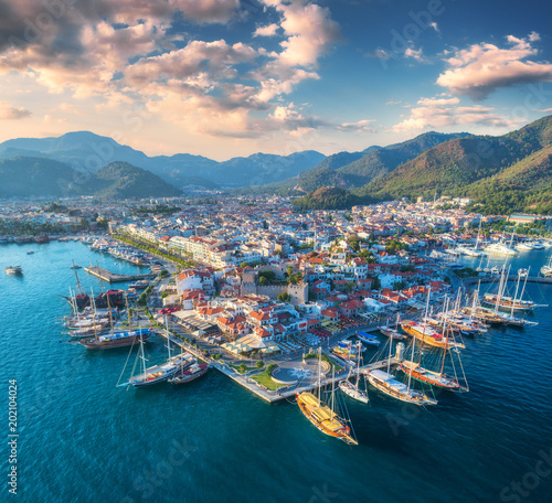 Aerial View Of Boats And Yachts And Beautiful Architecture