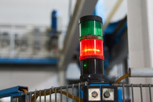 Warning Light Alarm For Machine Working, Close-up. Status Lamp Of The Machine In Factory