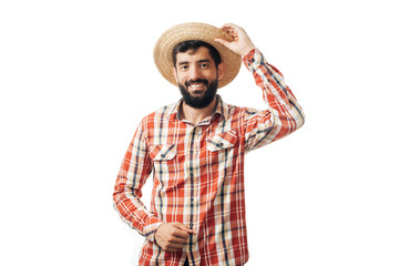 Portrait of brazilian man wearing typical clothes for the Festa Junina