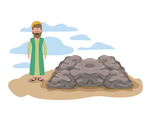 Sticker - apostle of Jesus with halo in the rock character vector illustration design