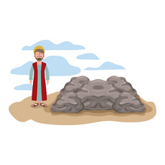 apostle of Jesus with halo in the rock character vector illustration design