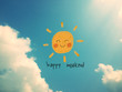 © AmySachar - Happy weekend cute sun smile pencil color illustration on blue sky and cloud