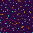 Fun confetti purple seamless repeat pattern. Great for a birthday party or an event celebration invitation or decor. Surface pattern design.