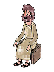 apostle of Jesus sitting on wooden chair vector illustration design