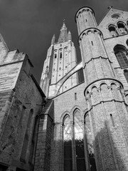 Amazing medieval architecture from Bruges in Belgium - beautiful black and white image