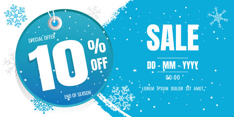 winter sale banner template design. snow flake. Ice Crystals. season. Blue floor. discount 10%