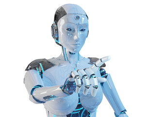 Aufkleber - White woman cyborg pointing her finger 3D rendering