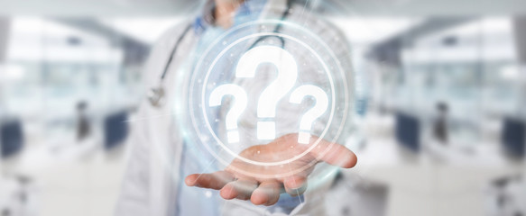 Leinwandbilder - Doctor using digital question marks interface 3D rendering