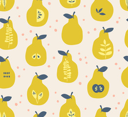 Poster - seamless pattern with pears and leaves