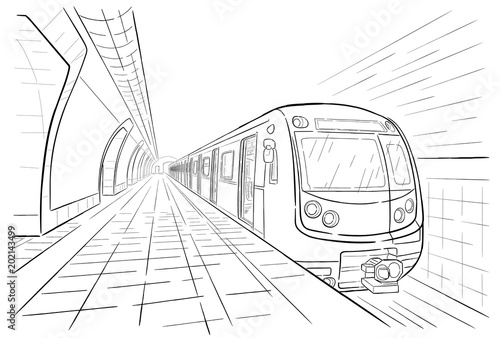 Dekoracja na wymiar  recznie-rysowane-szkic-stacji-metra