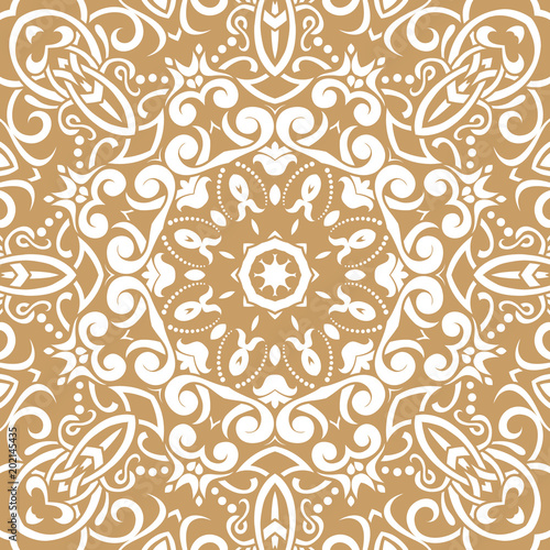 Seamless Floral Pattern Motif Coloring A Mandala Drawn With A Pen Gold Yellow And White Ethnic Fabric Motifs Vector Abstract Mandala Flower Decorative Elements For Design Eps 10 Stock Vector Adobe Stock