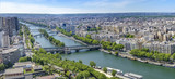 Fototapeta Miasto - Aerial panoramic view of Paris cityscape with Seine river, Bir Hakeim bridge, island of Swans