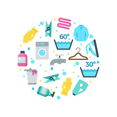 Sticker - Housework drying washing flat icons round concept