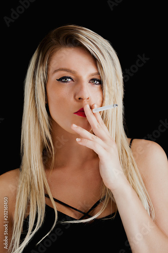 Blonde Woman Portrait Smoking Cigarette Buy This Stock