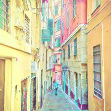 Beautiful Vintage European Street. Big Size Oil Painting Pictorial Art. Modern Impressionism Drawing Artwork. Creative Artistic Print For Canvas Or Textile. Wallpaper, Poster Or Postcard Design.