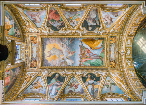 Fotografie, Obraz The vault with "The Ascension of Christ" by Cristoforo Casolani, in the Church of Santa Maria ai Monti, in Rome, Italy