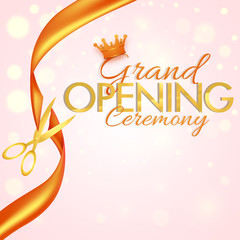 Sticker - Grand Opening Ceremony Poster Design with Golden Ribbon.