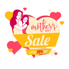 Canvas Print - Sale Banner design for Happy Mother's Day celebration banner with young Mom and Daughter.