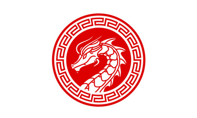 Wall Mural - Chinese Mythical Dragon Badge Coin Medallion Logo design inspiration