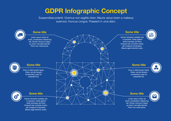 Leinwandbilder - European GDPR infographic concept with padlock symbol made from network polygons isolated on blue background. Easy to use for your website or presentation.