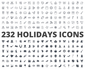 Wall Mural - Holidays line silhouette icon vector pack