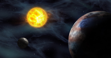 Wall Mural - Exoplanets in foreign solar system