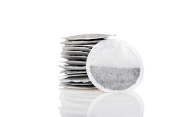 closeup of round tea bags