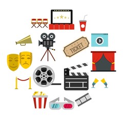 Wall Mural - Flat cinema icons set. Universal cinema icons to use for web and mobile UI, set of basic cinema elements isolated vector illustration
