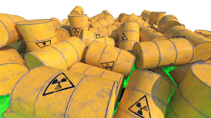 Barrels with radioactive waste. 3D render.