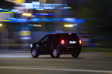 Canvas Print - car go on night city