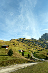Wall Mural - beautiful mountain landscape with wooden house in summer time in Dolomites Apl