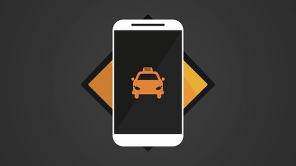 Canvas Print - Smartphone taxi aplication over black background High Definition animation colorful scenes