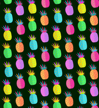 Fun Design Of Colorful Pineapple Fruits, Summertime Print. Vector Illustration.