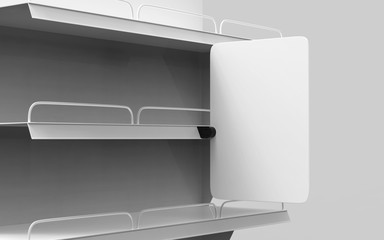 Wall Mural - Blank Supermarket Shelf Banner Display for design presentation. 3d render illustration.