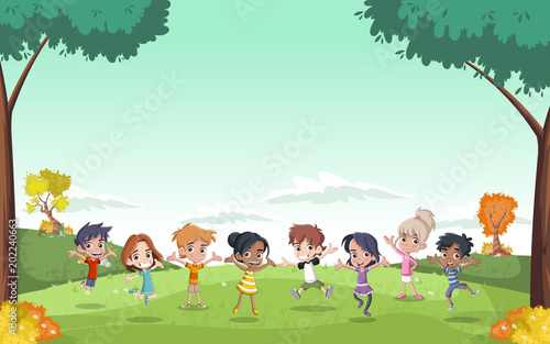 Template for advertising brochure with cute cartoon kids