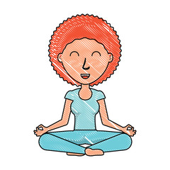 Sticker - cartoon yogi woman practicing yoga over white background, colorful design. vector illustration