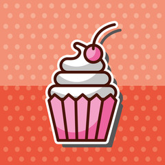 Sticker - sweet cupcake cherry cream dessert vector illustration