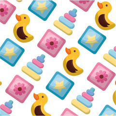 Canvas Print - cubes toys of baby and rubber duck pattern vector illustration design