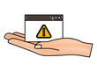 © Gstudio - hand holding website warning sign cyber security vector illustration drawing